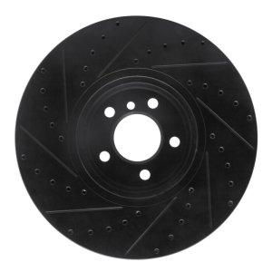 BMW X5 Brake Rotor (1) - Front Right - R1 Concepts - Drilled & Slotted - Black - `08-`19